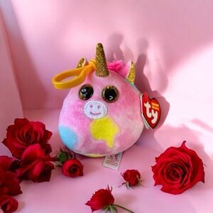 Ty Pink/Multicolor Squishy Beanie Unicorn “Fantasia” w/Clip for Backpack/Bag/Key